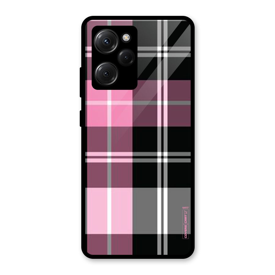 Pink Black Check Glass Back Case for Poco X5 Pro