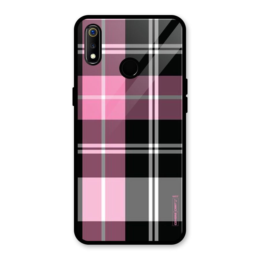 Pink Black Check Glass Back Case for Realme 3