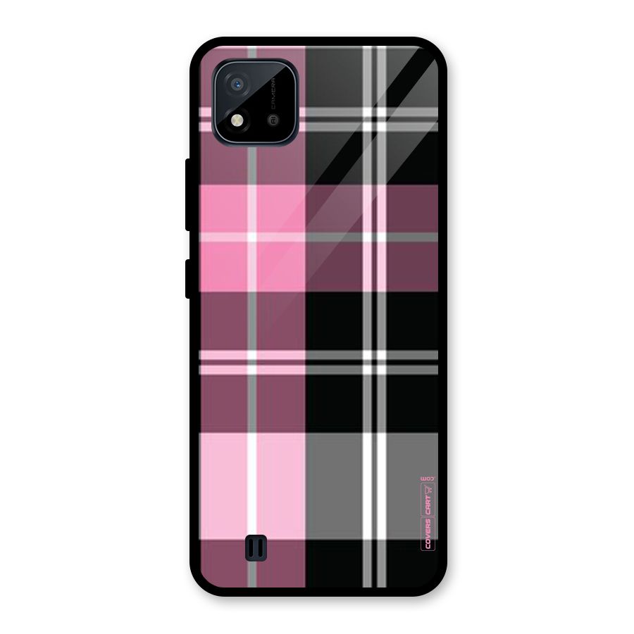 Pink Black Check Glass Back Case for Realme C11 2021