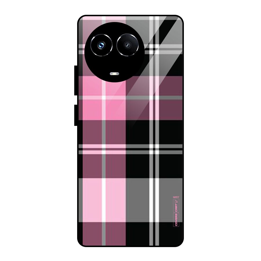 Pink Black Check Glass Back Case for Realme Narzo 60X