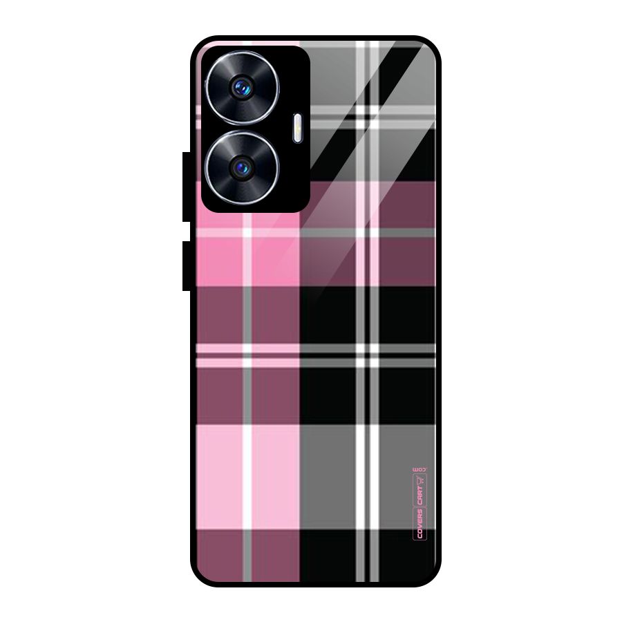 Pink Black Check Glass Back Case for Realme Narzo N55