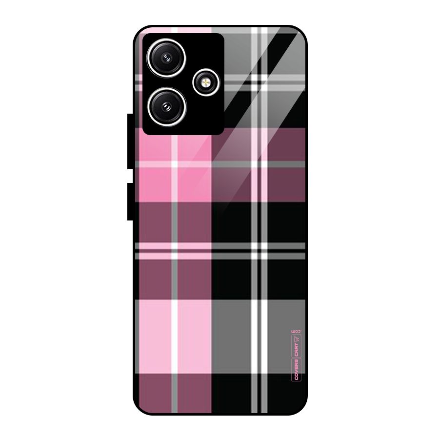 Pink Black Check Glass Back Case for Redmi 12 5G