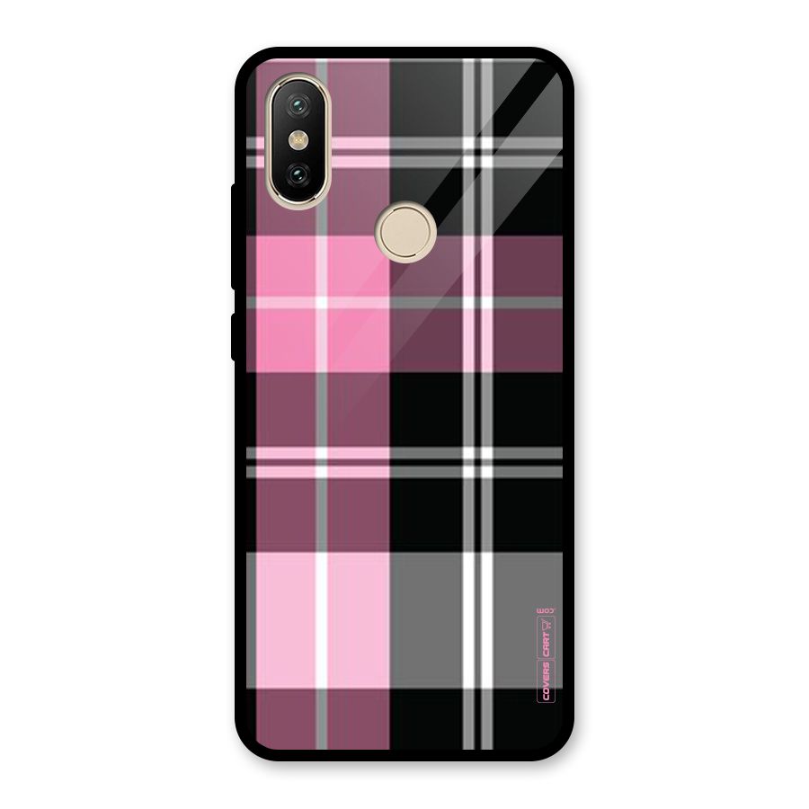 Pink Black Check Glass Back Case for Redmi A2