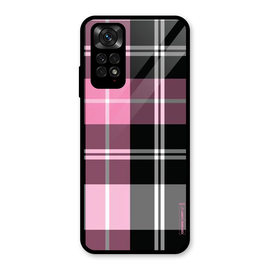 Pink Black Check Glass Back Case for Redmi Note 11S