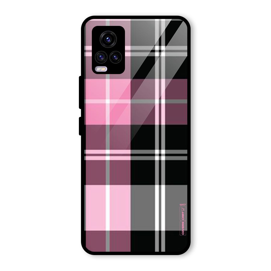 Pink Black Check Glass Back Case for Vivo V20 2021
