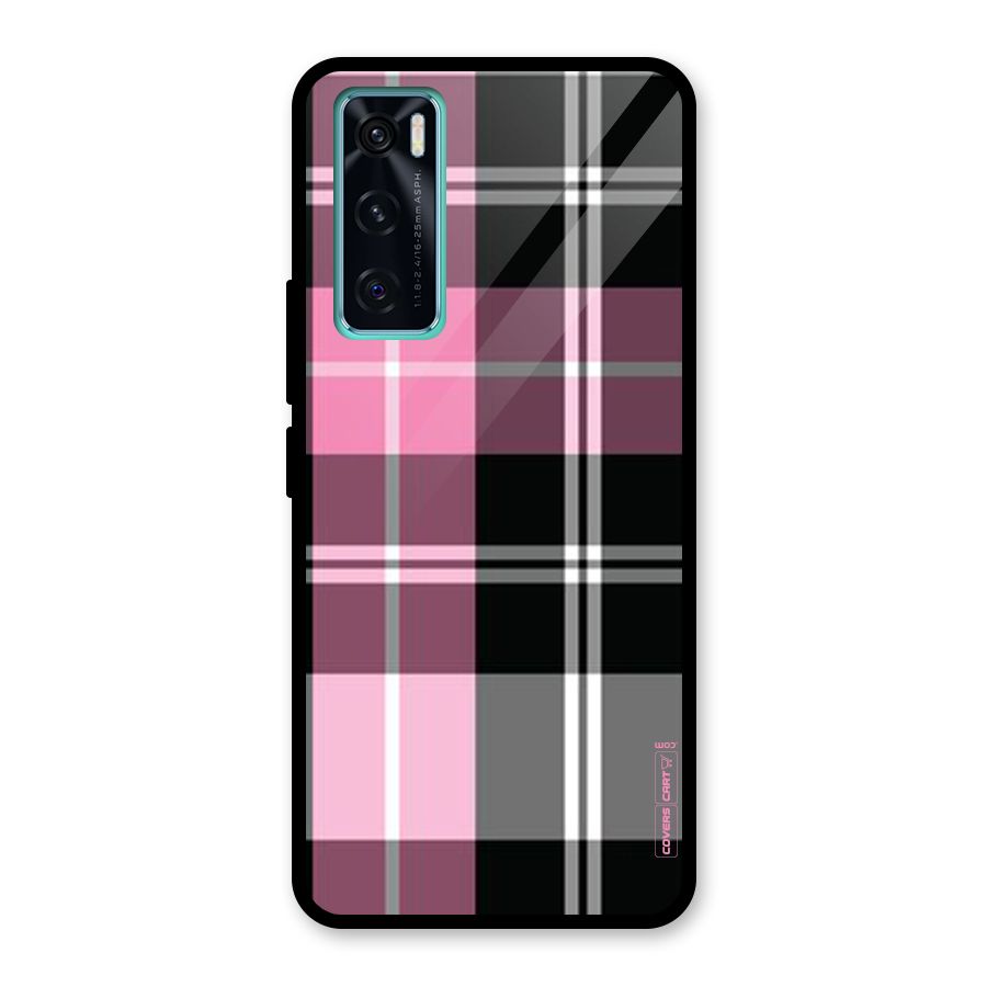 Pink Black Check Glass Back Case for Vivo V20 SE