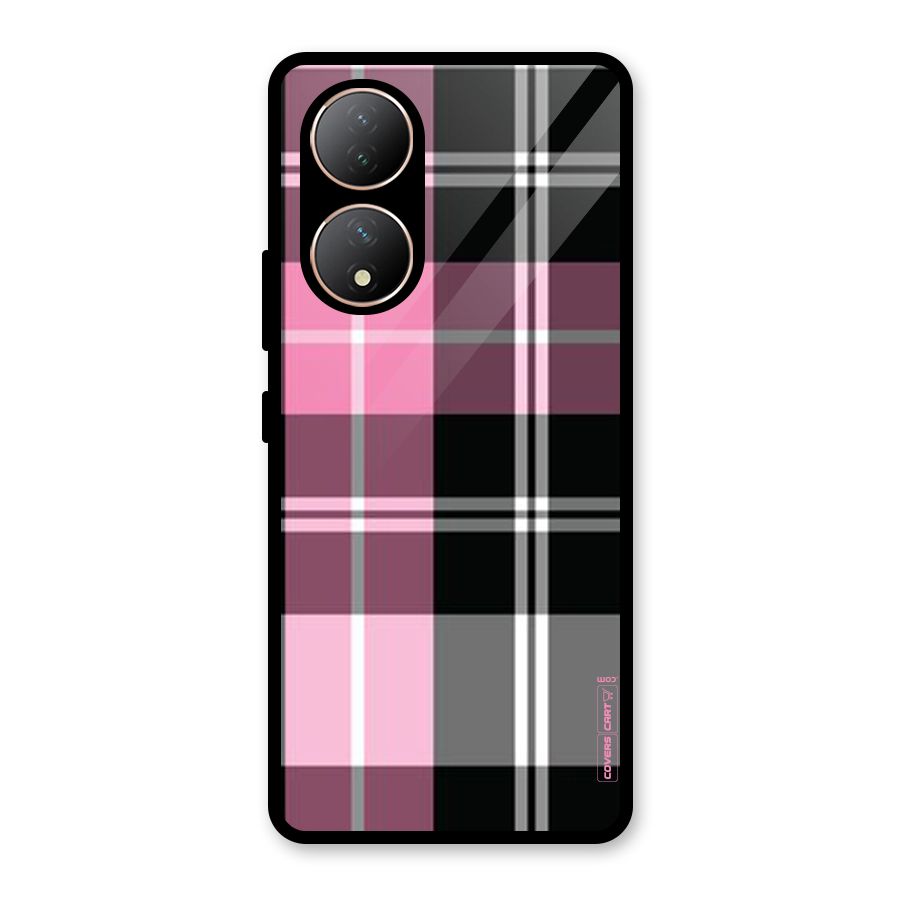 Pink Black Check Glass Back Case for Vivo Y100A