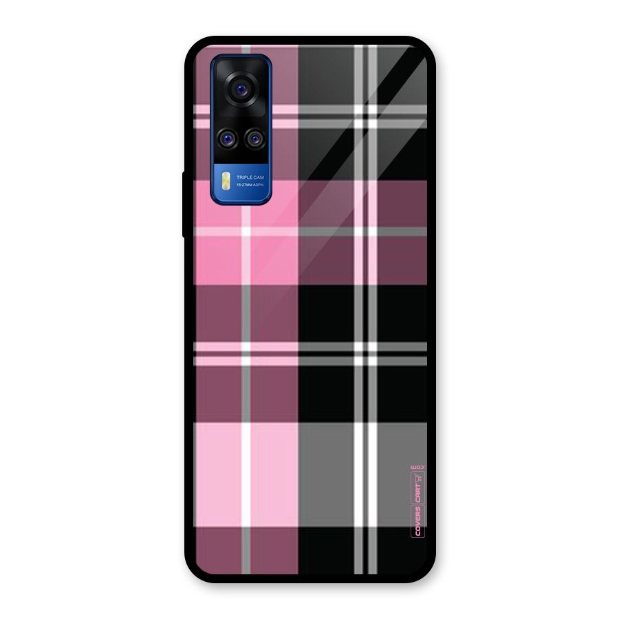 Pink Black Check Glass Back Case for Vivo Y31