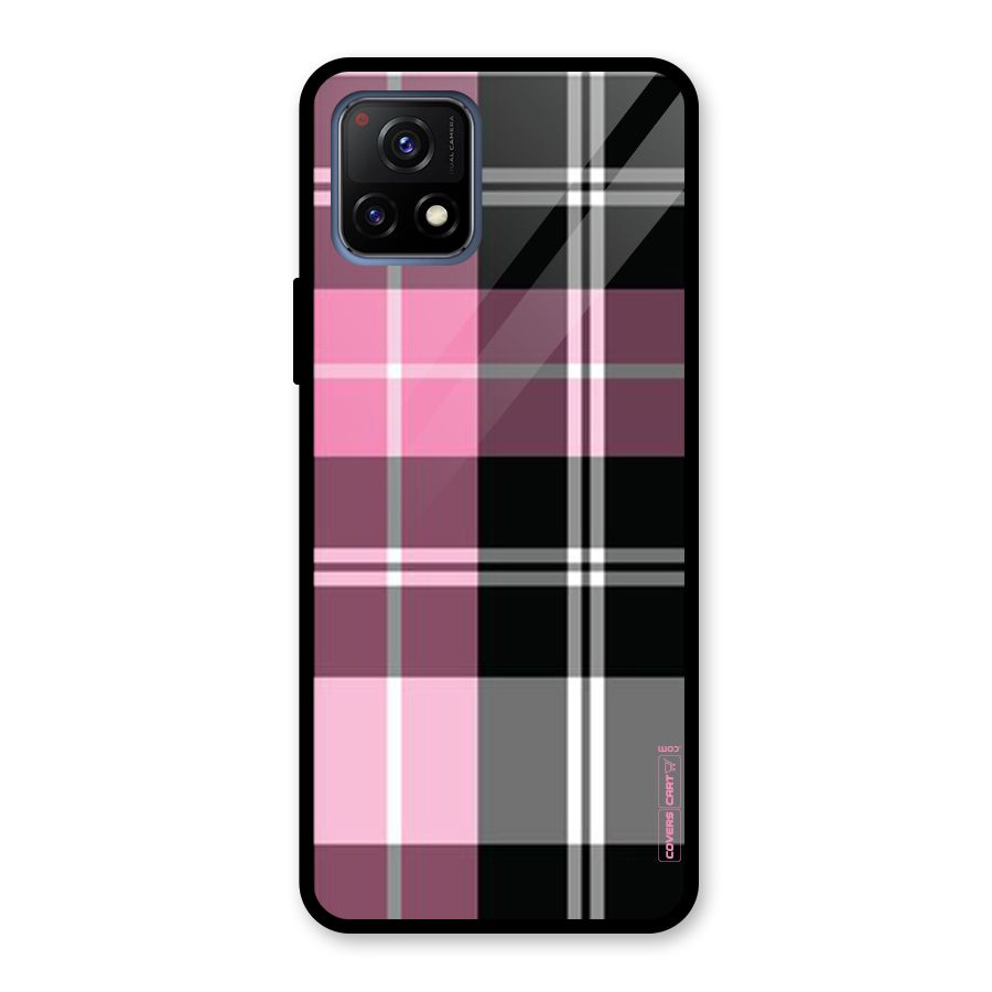 Pink Black Check Glass Back Case for Vivo Y72 5G