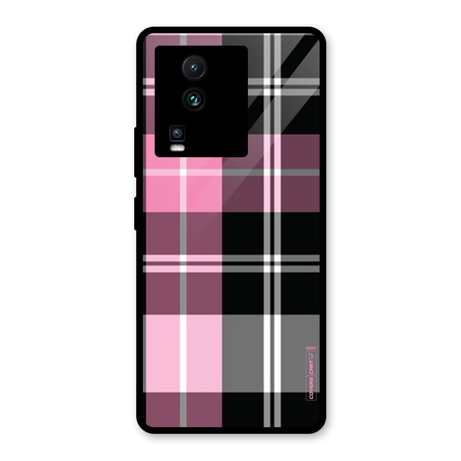 Pink Black Check Glass Back Case for Vivo iQOO Neo 7 Pro
