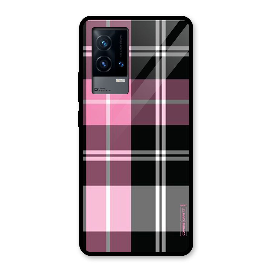 Pink Black Check Glass Back Case for iQOO 9 5G