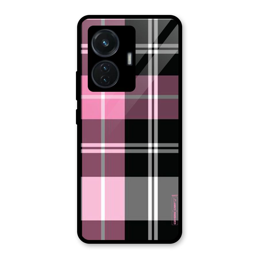 Pink Black Check Glass Back Case for iQOO Z6 44W