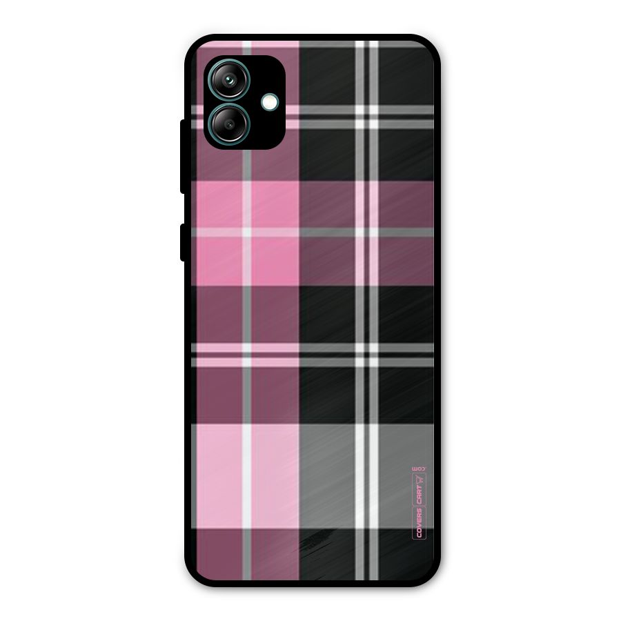 Pink Black Check Metal Back Case for Galaxy A04