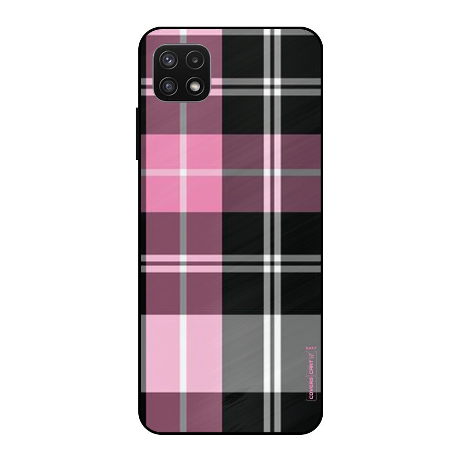 Pink Black Check Metal Back Case for Galaxy A22 5G