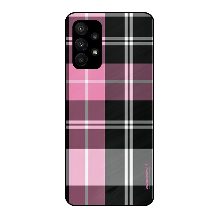 Pink Black Check Metal Back Case for Galaxy A23