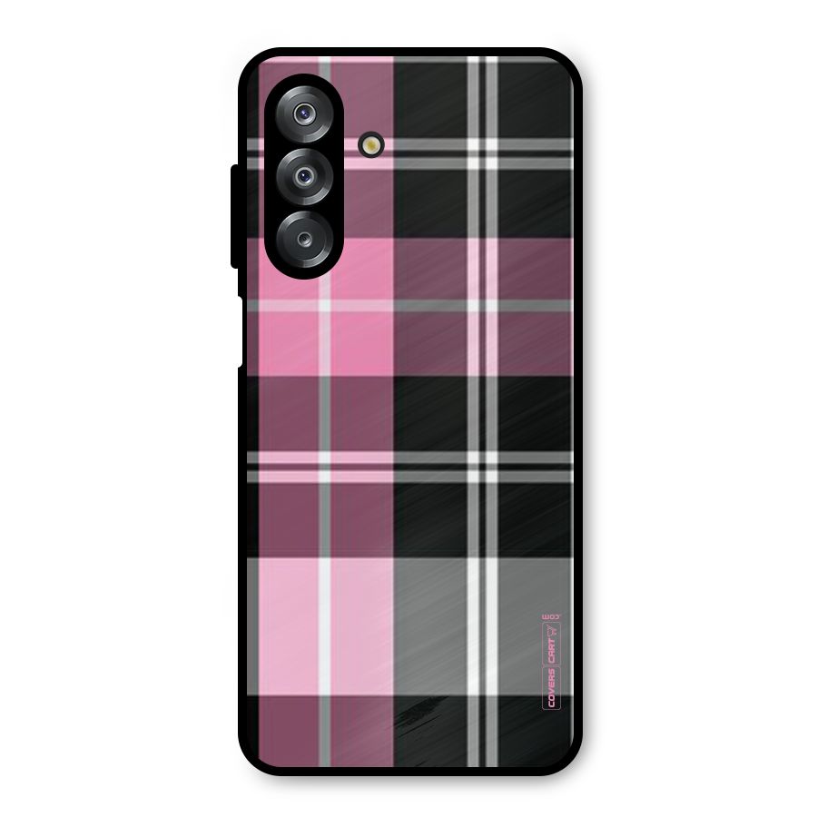 Pink Black Check Metal Back Case for Galaxy A26