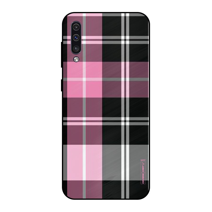 Pink Black Check Metal Back Case for Galaxy A30s