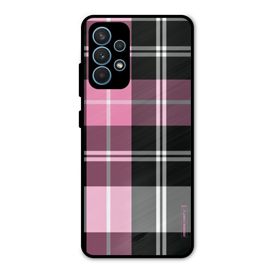Pink Black Check Metal Back Case for Galaxy A32