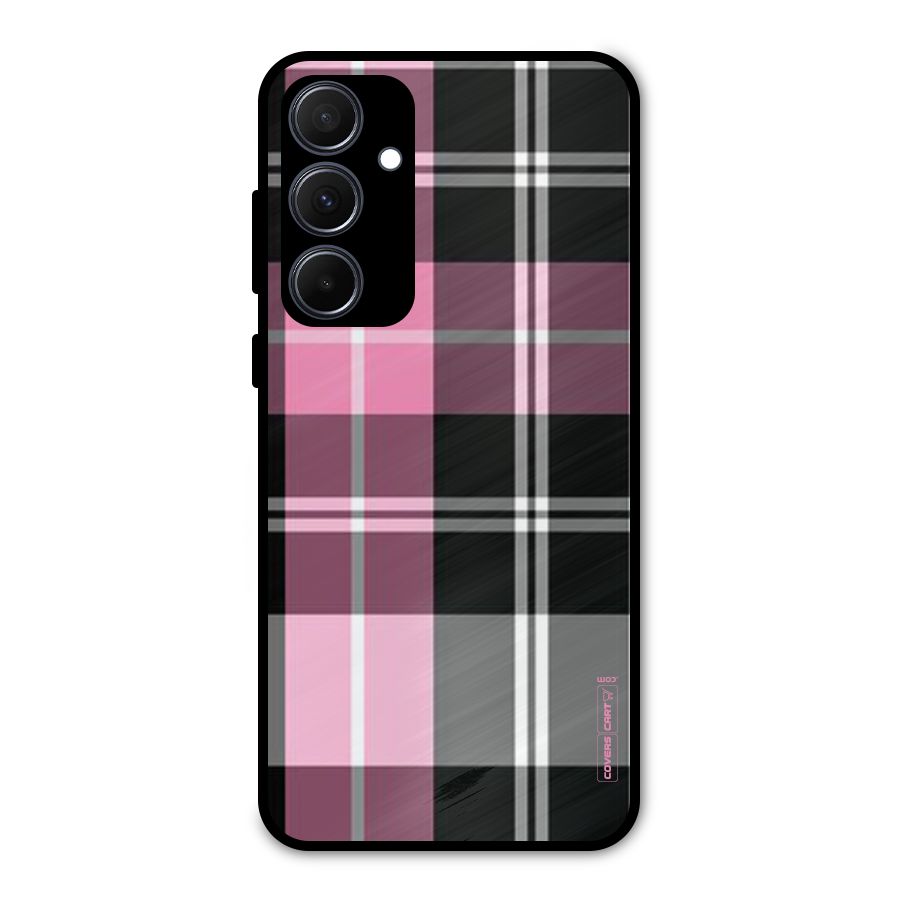 Pink Black Check Metal Back Case for Galaxy A35