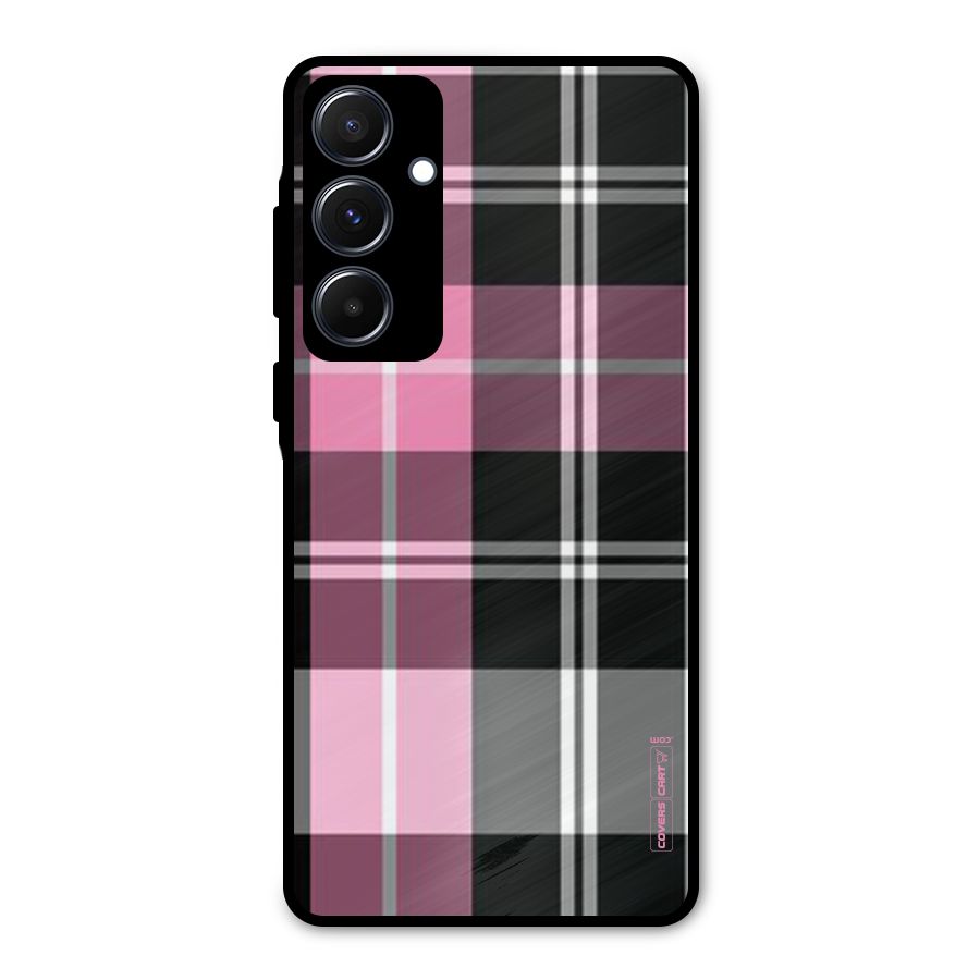 Pink Black Check Metal Back Case for Galaxy A55