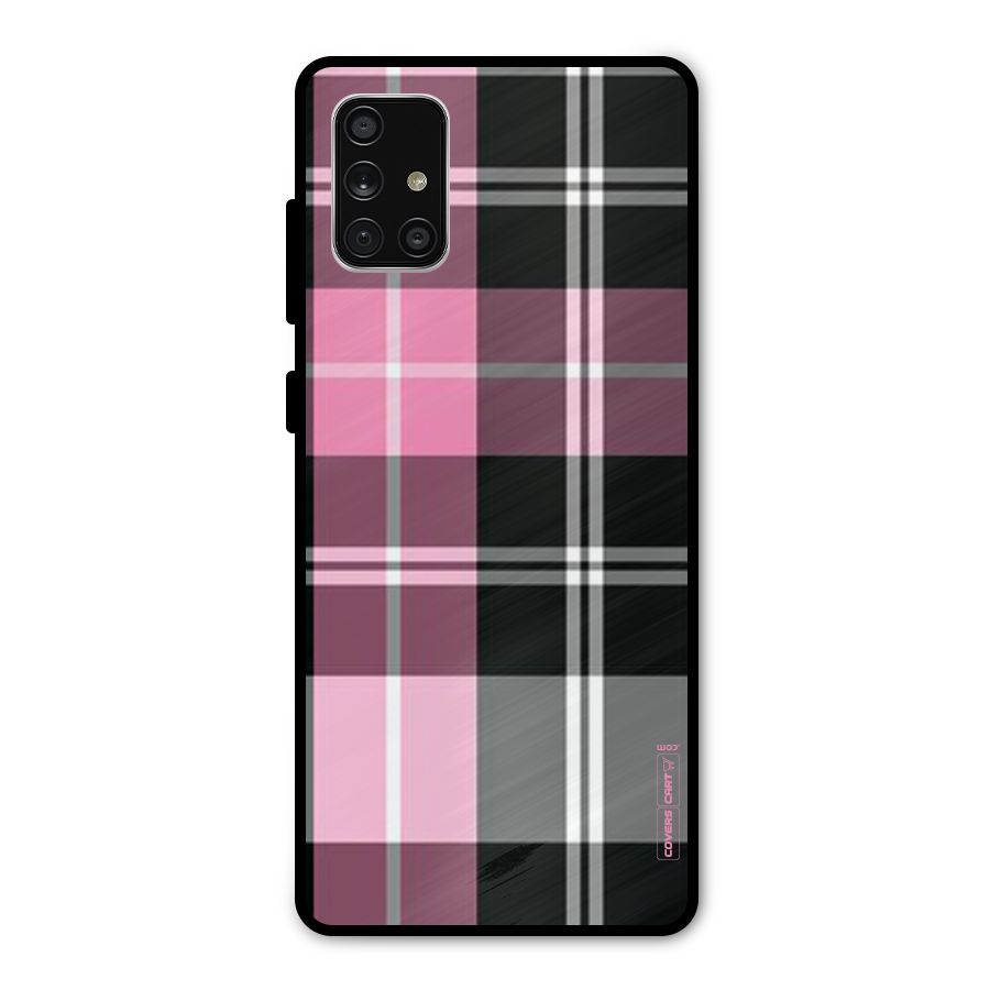 Pink Black Check Metal Back Case for Galaxy A71
