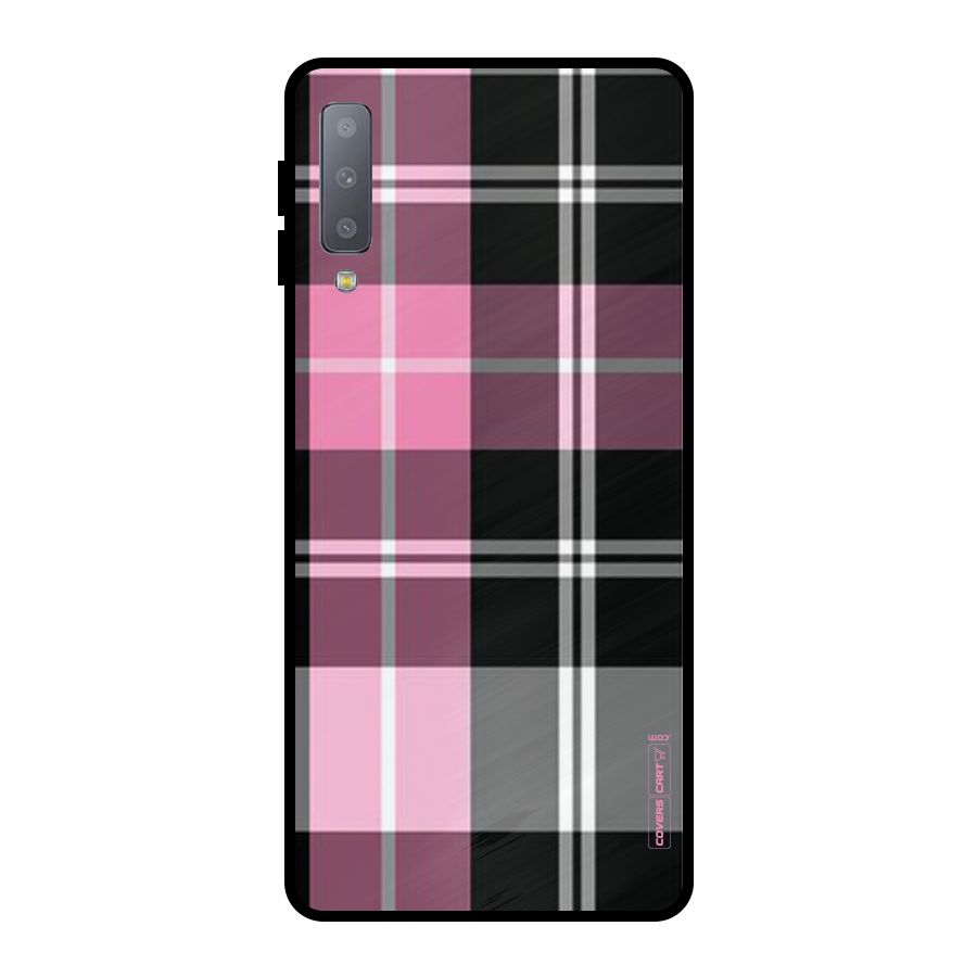 Pink Black Check Metal Back Case for Galaxy A7 (2018)