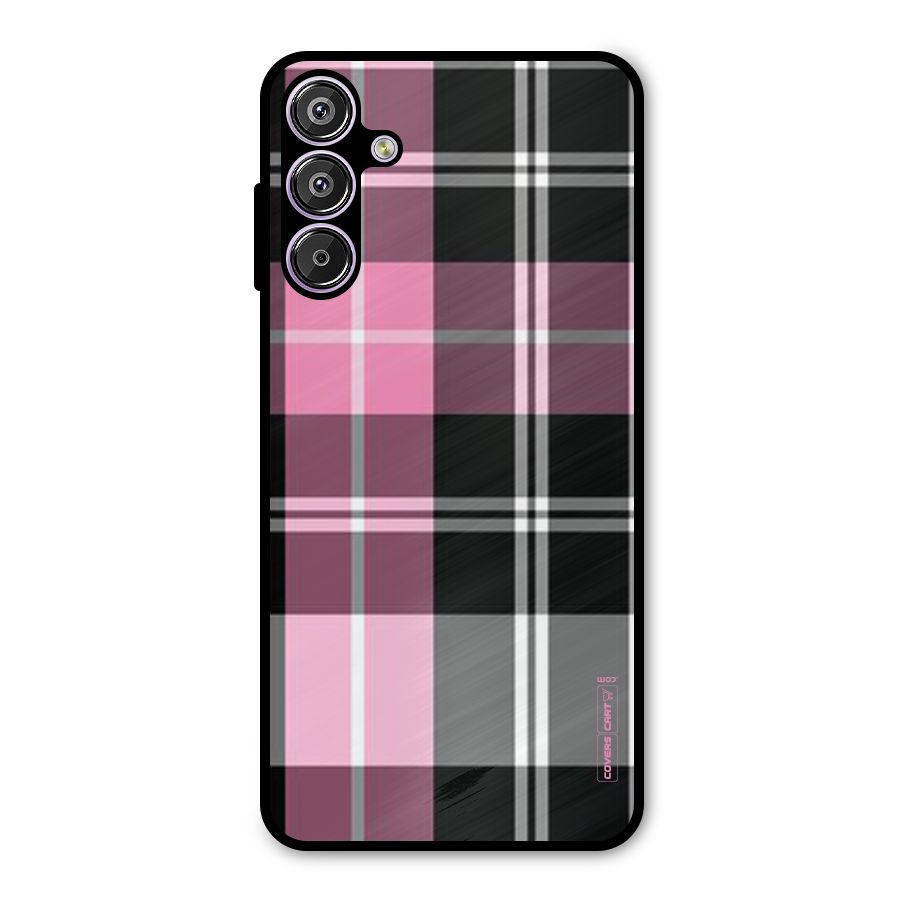 Pink Black Check Metal Back Case for Galaxy F15