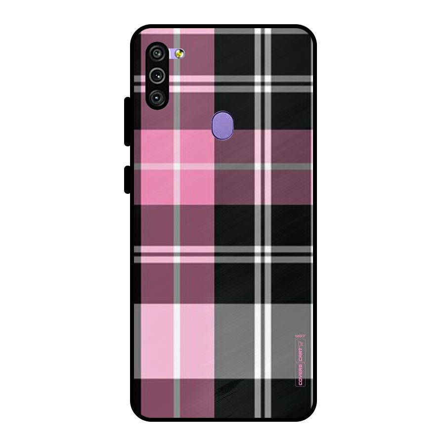 Pink Black Check Metal Back Case for Galaxy M11
