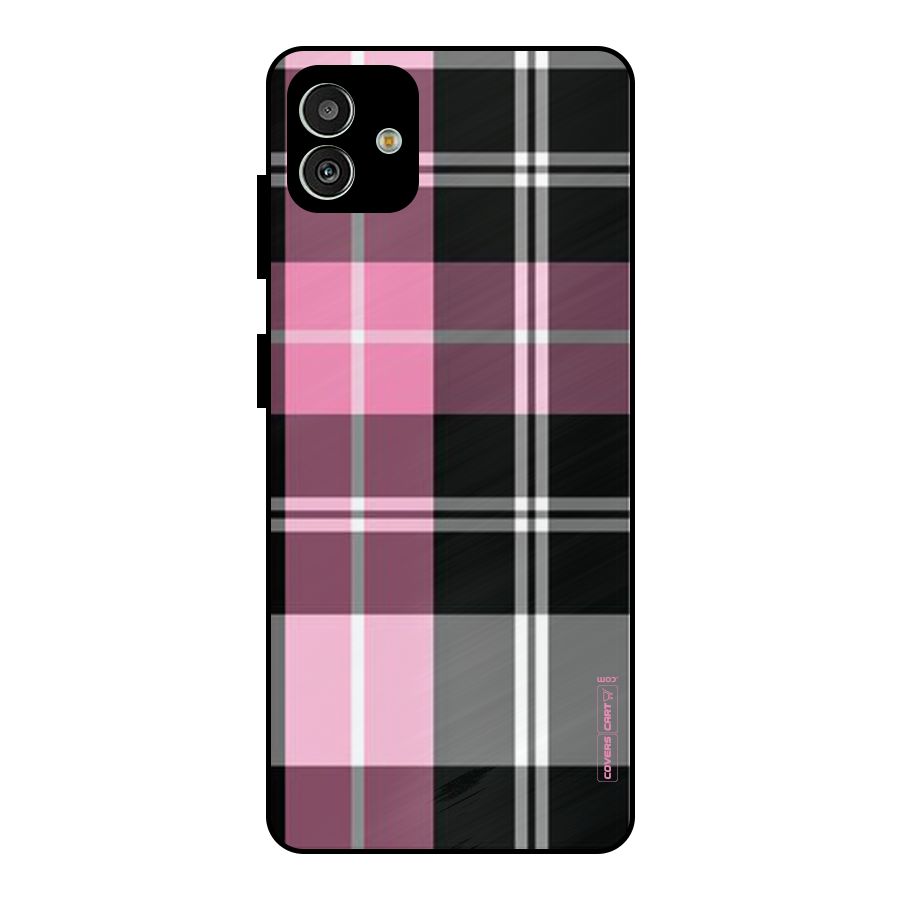 Pink Black Check Metal Back Case for Galaxy M13 5G