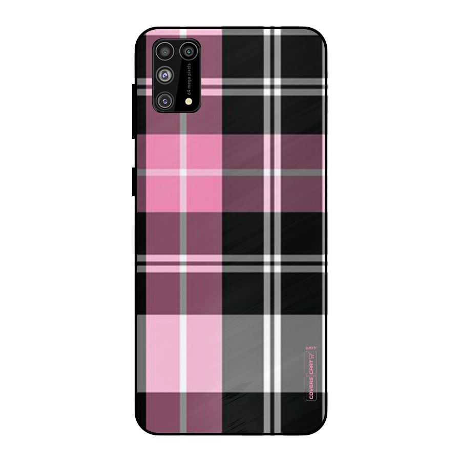 Pink Black Check Metal Back Case for Galaxy M31
