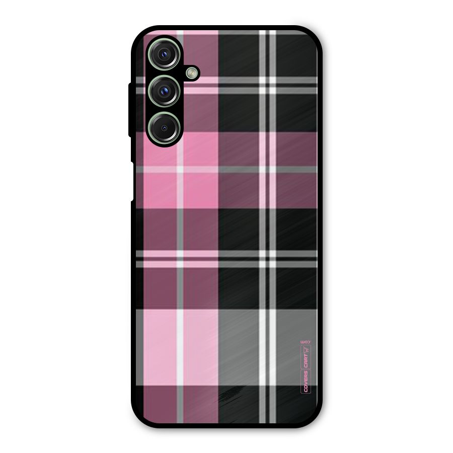 Pink Black Check Metal Back Case for Galaxy M34