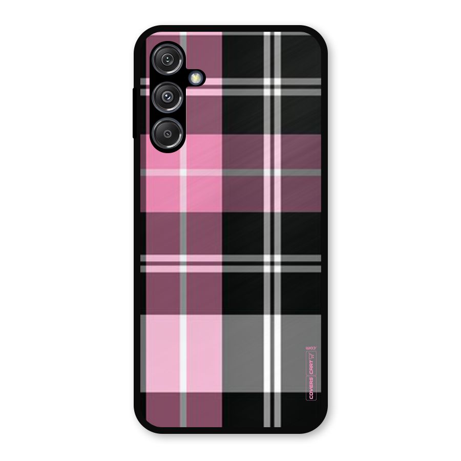 Pink Black Check Metal Back Case for Galaxy M34 5G