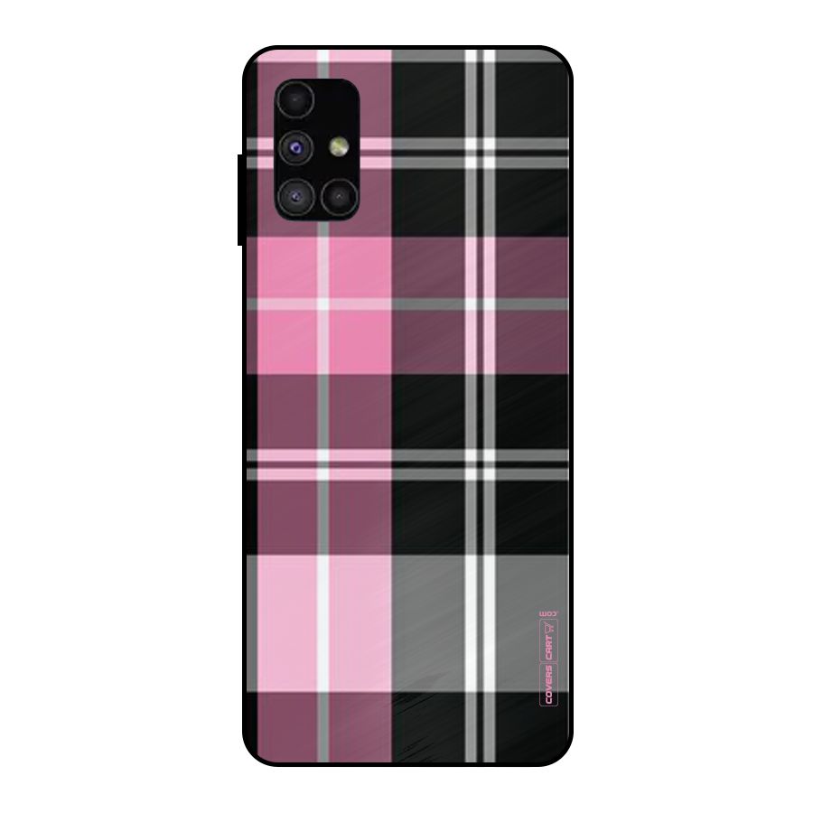Pink Black Check Metal Back Case for Galaxy M51