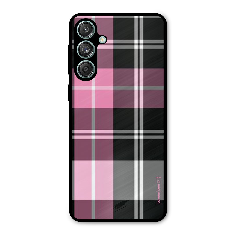 Pink Black Check Metal Back Case for Galaxy M55 5G