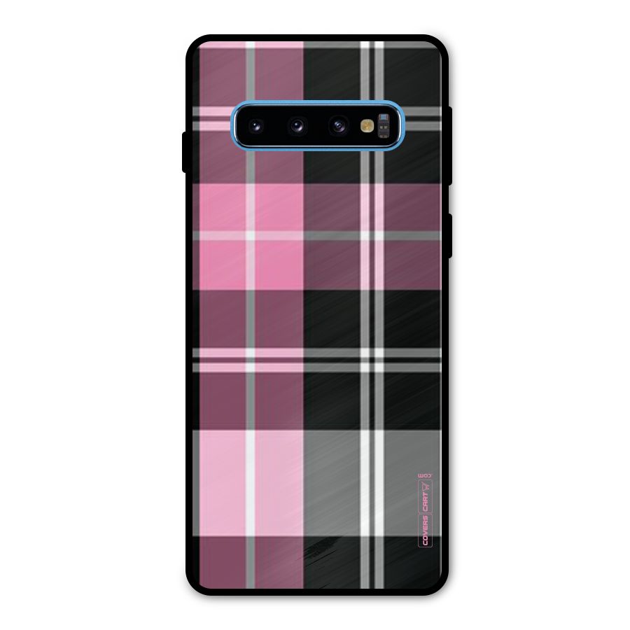 Pink Black Check Metal Back Case for Galaxy S10