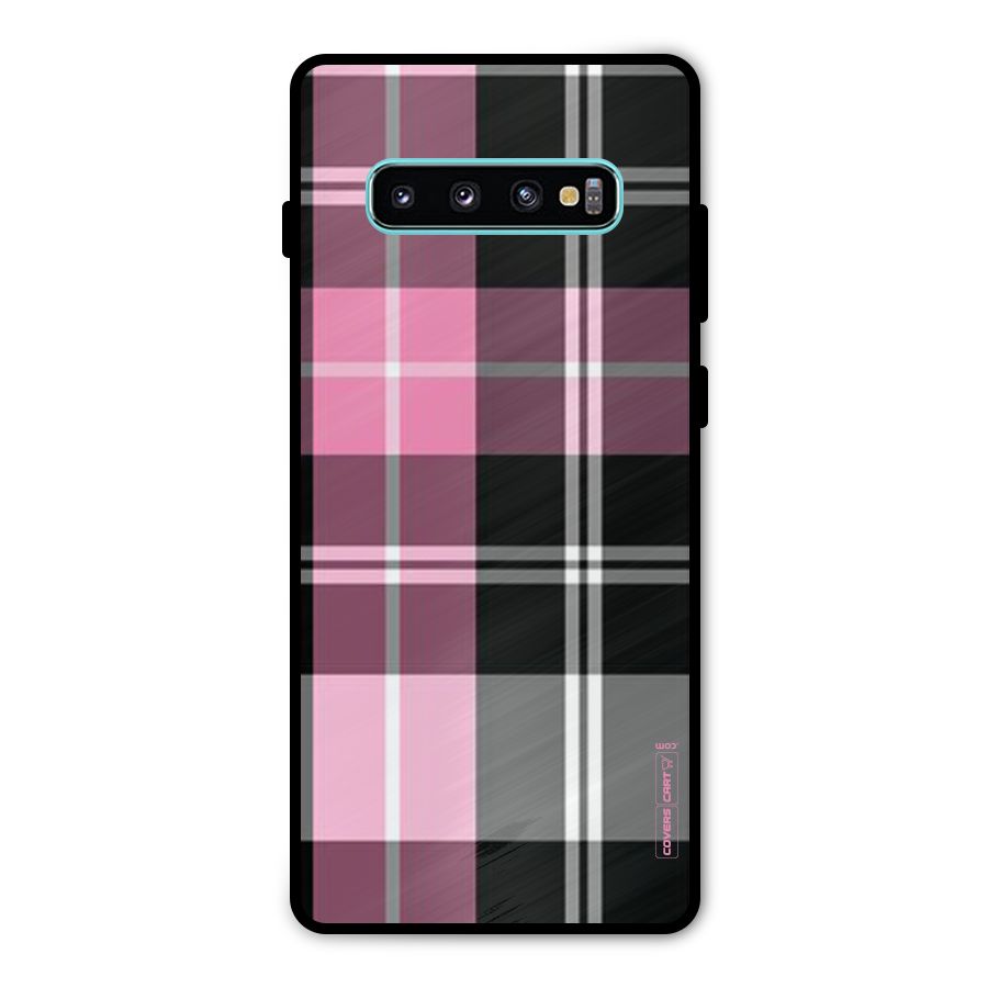 Pink Black Check Metal Back Case for Galaxy S10 Plus