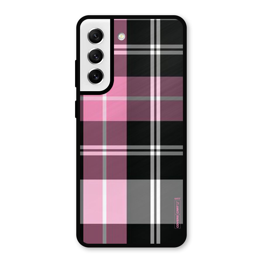 Pink Black Check Metal Back Case for Galaxy S21 FE 5G