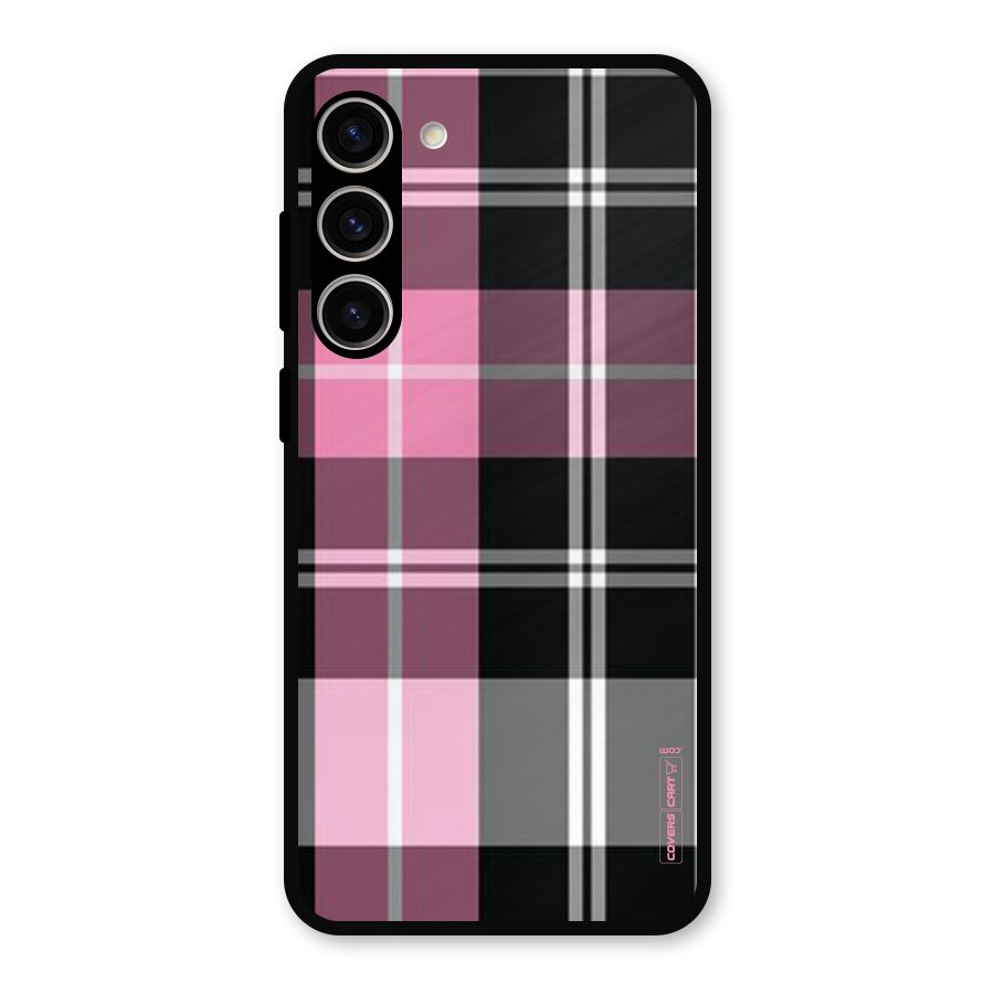 Pink Black Check Metal Back Case for Galaxy S23 Plus