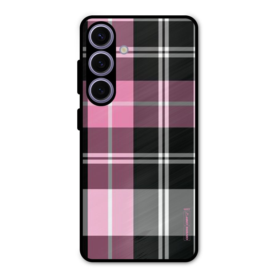 Pink Black Check Metal Back Case for Galaxy S24