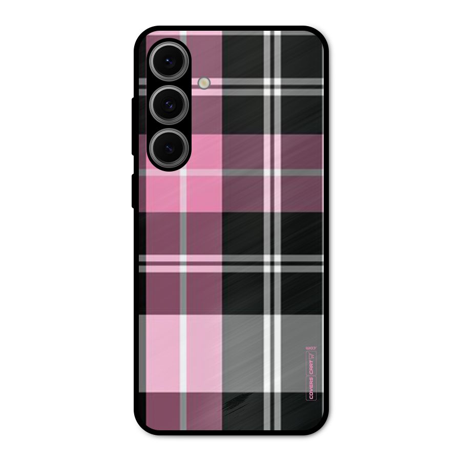 Pink Black Check Metal Back Case for Galaxy S24 FE