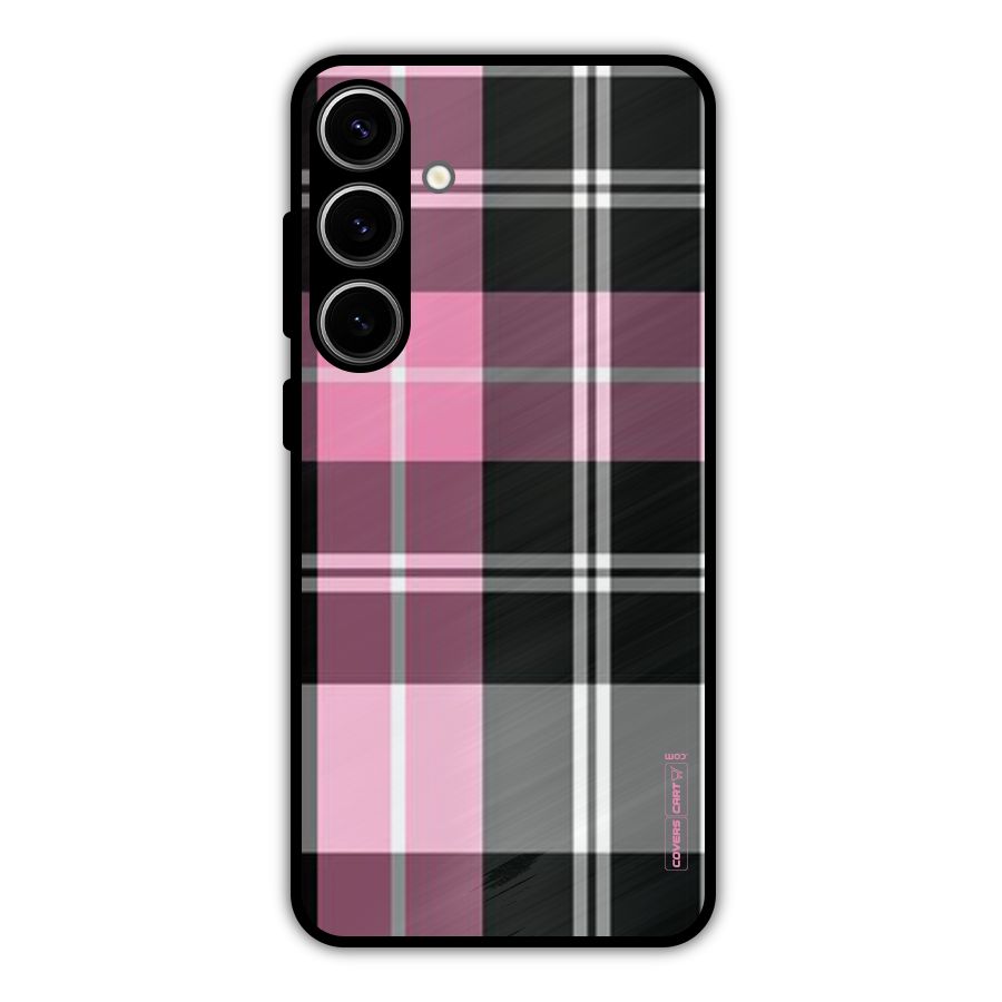Pink Black Check Metal Back Case for Galaxy S24 Plus