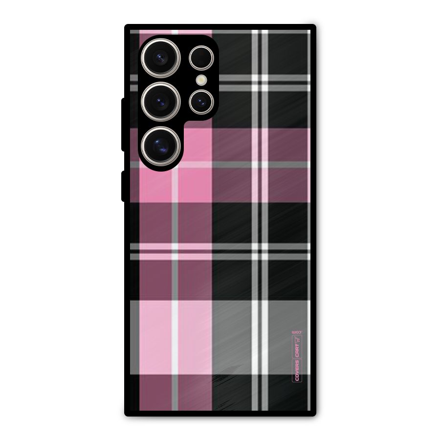 Pink Black Check Metal Back Case for Galaxy S24 Ultra