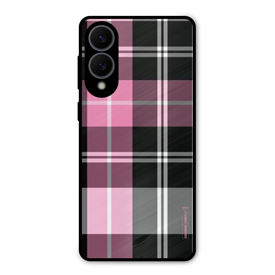Pink Black Check Metal Back Case for Galaxy S25 Edge