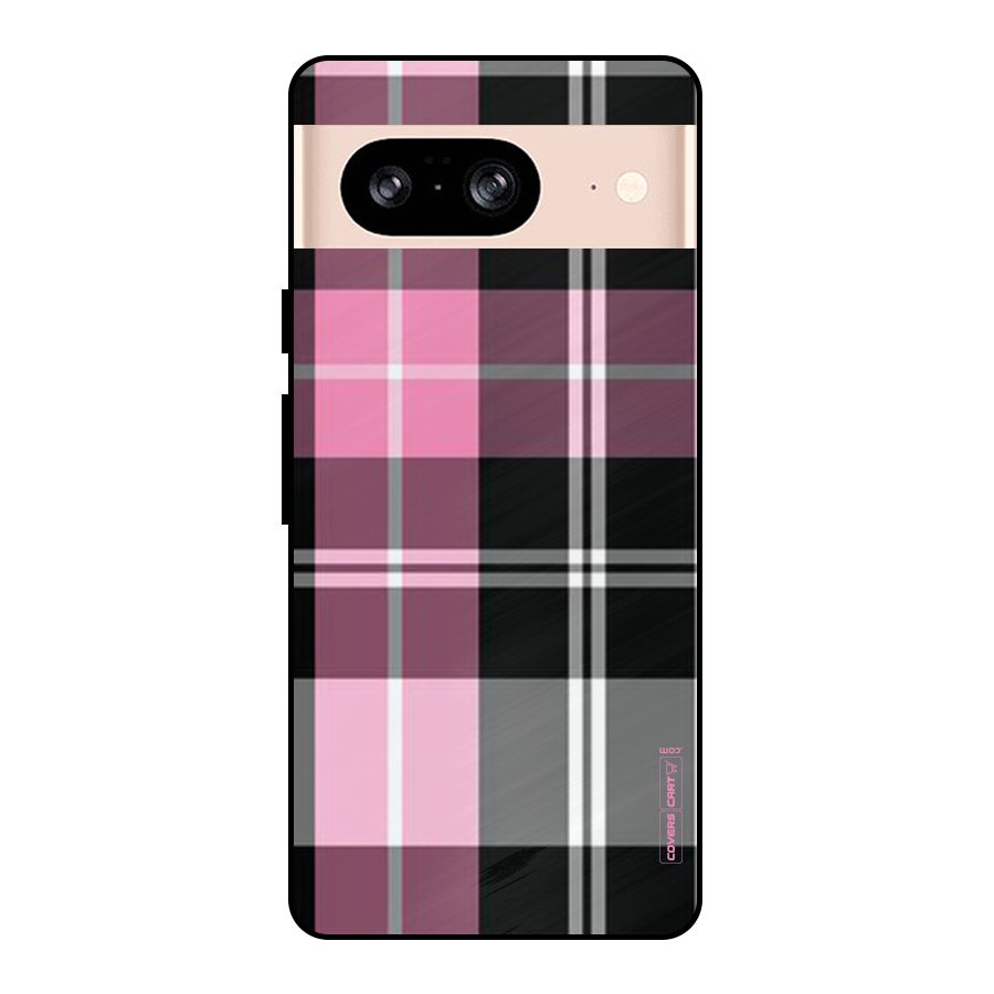 Pink Black Check Metal Back Case for Google Pixel 8