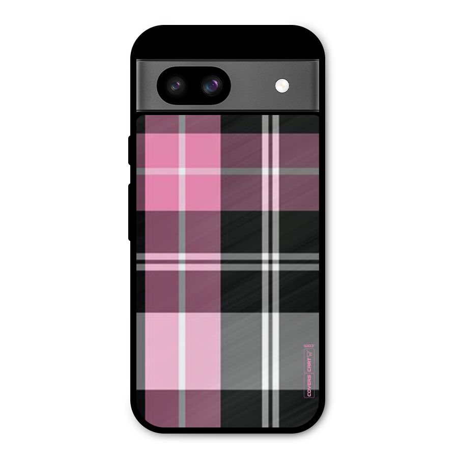 Pink Black Check Metal Back Case for Google Pixel 8a