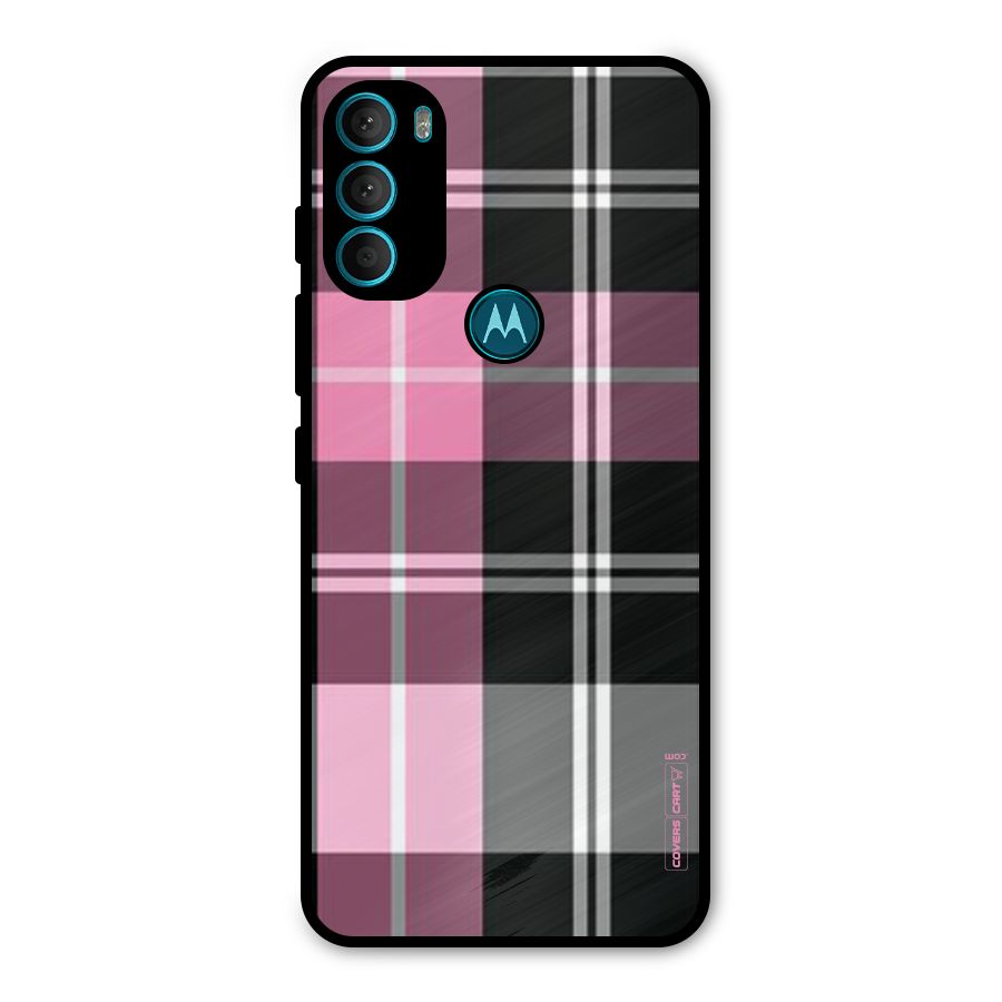 Pink Black Check Metal Back Case for Moto G71 5G