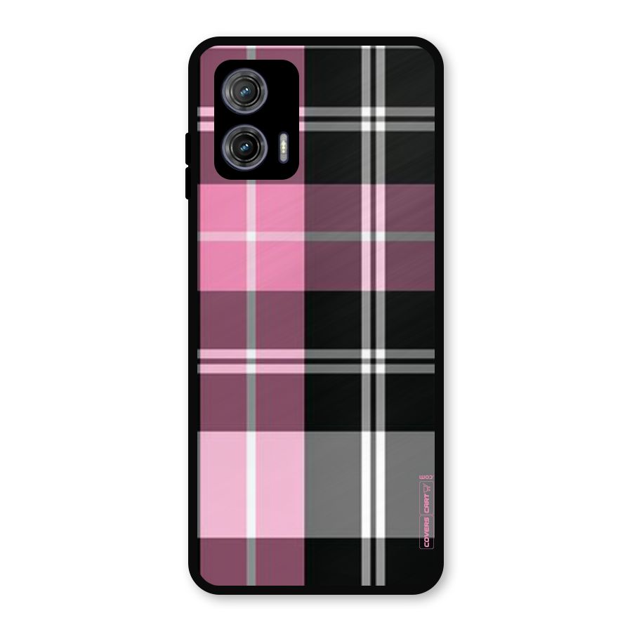 Pink Black Check Metal Back Case for Moto G73