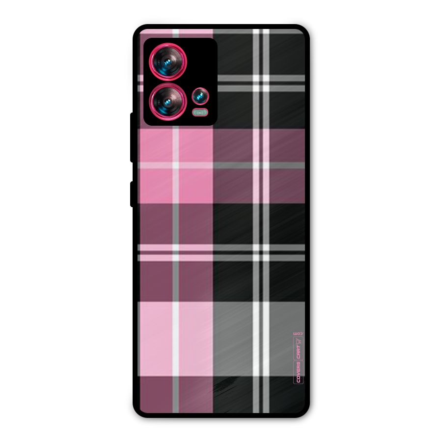 Pink Black Check Metal Back Case for Motorola Edge 30 Fusion