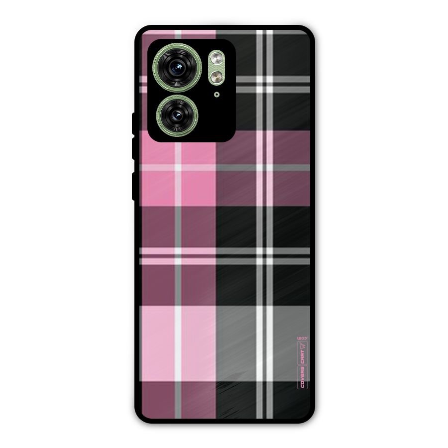 Pink Black Check Metal Back Case for Motorola Edge 40 5G