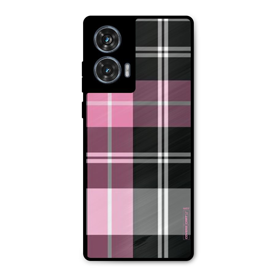 Pink Black Check Metal Back Case for Motorola Edge 50 Fusion